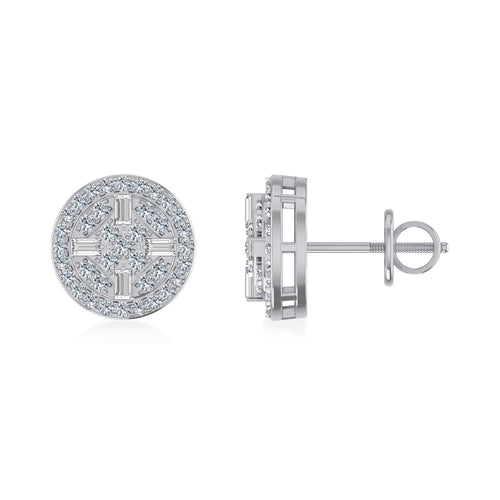 10K White Gold Round Designer Stud Earrings 1/2 Ctw
