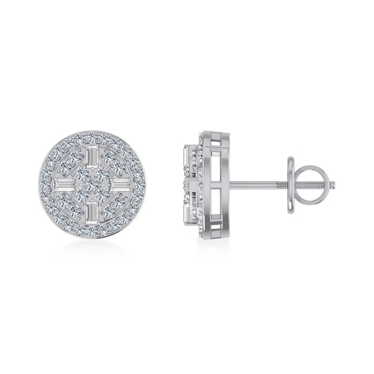 10K White Gold Round Designer Stud Earrings 1/2 Ctw
