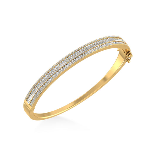 10K Yellow Gold Round Baguette Diamond Designer Bangle Bracelet 2 Ctw