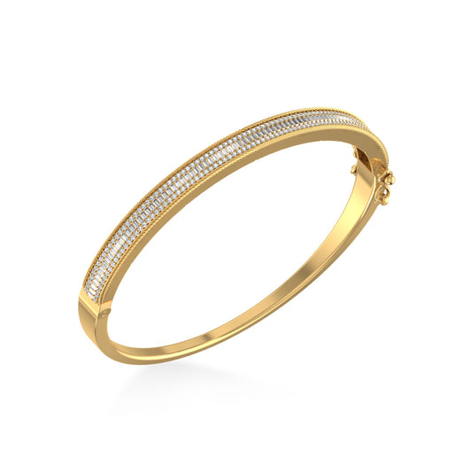 10K Yellow Gold Round Baguette Diamond Designer Bangle Bracelet 1-1/5 Ctw