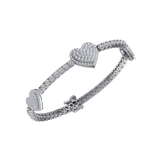 10K White Gold Round Diamond Heart Shape 7 Inch Bracelet 2 Ctw