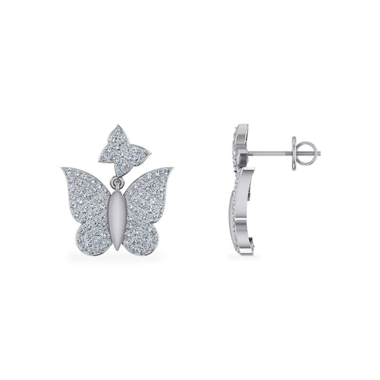 10K White Gold Round Diamond Butterfly Stud Earrings 1/2 Ctw