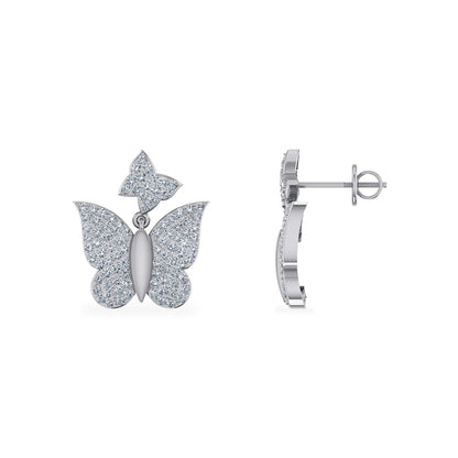 10K White Gold Round Diamond Butterfly Stud Earrings 1/2 Ctw
