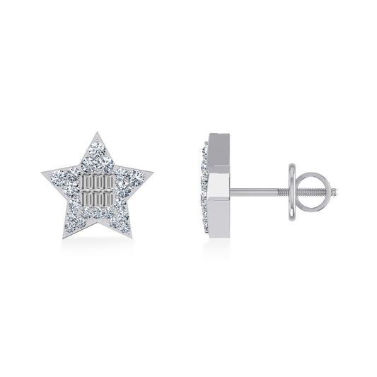 10K White Gold Round Baguette Diamond Star Shape Stud Earrings 1/4 Ctw