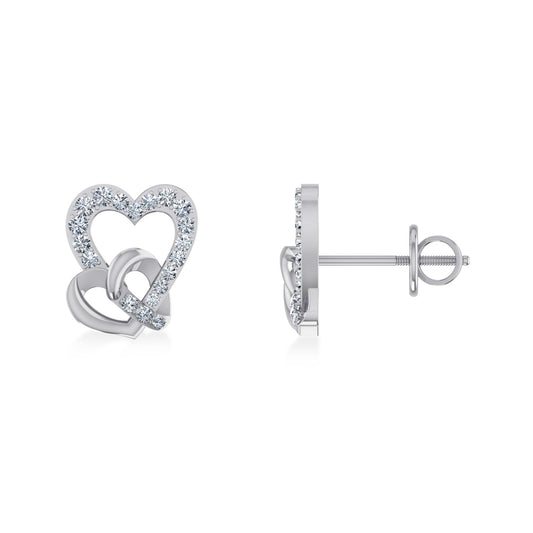 10K White Gold Double Heart Designer Earrings 1/5 Ctw
