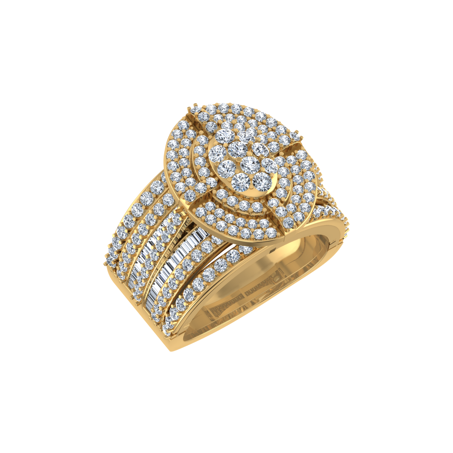 10K Yellow Gold Round Diamond Oval Shape Size 7 Head Ladies Ring 2 Ctw