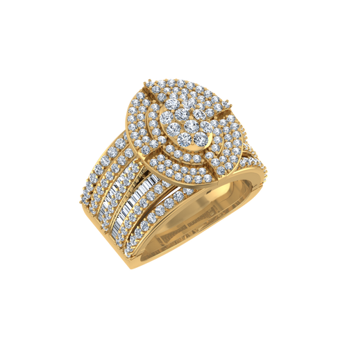 10K Yellow Gold Round Diamond Oval Shape Size 7 Head Ladies Ring 2 Ctw