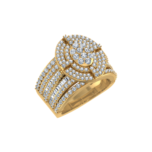 10K Yellow Gold Round Diamond Oval Shape Size 7 Head Ladies Ring 2 Ctw