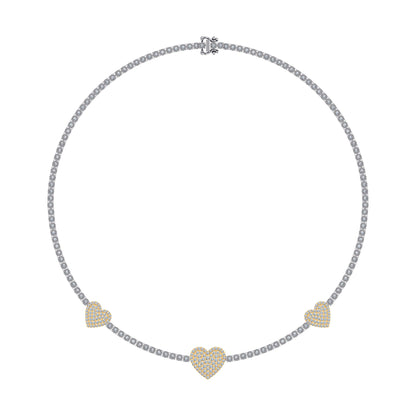 10K Yellow White two tone Gold Round Diamond Heart Designer 18 Inch Necklace 2-7/8 Ctw