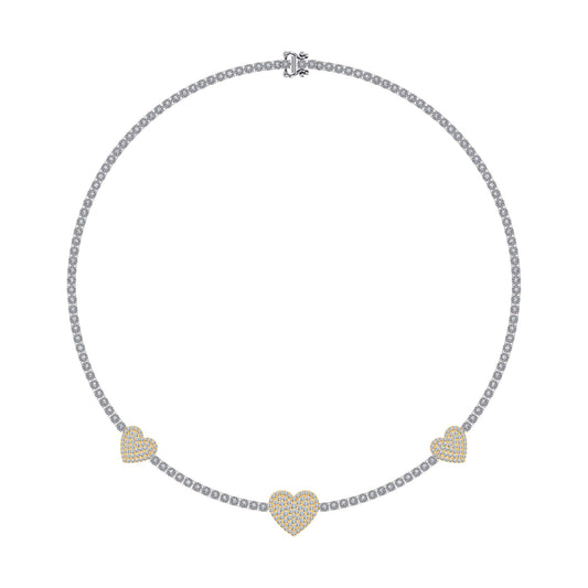 10K Yellow White two tone Gold Round Diamond Heart Designer 18 Inch Necklace 2-7/8 Ctw