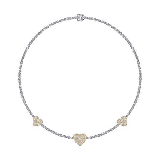 10K Yellow White two tone Gold Round Diamond Heart Designer 18 Inch Necklace 2-7/8 Ctw