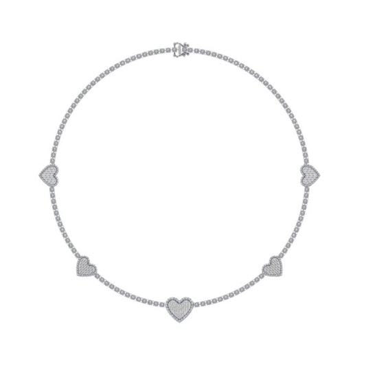 10K White Gold Round Baguette Diamond Heart Shape 18 Inch Necklace 4 Ctw
