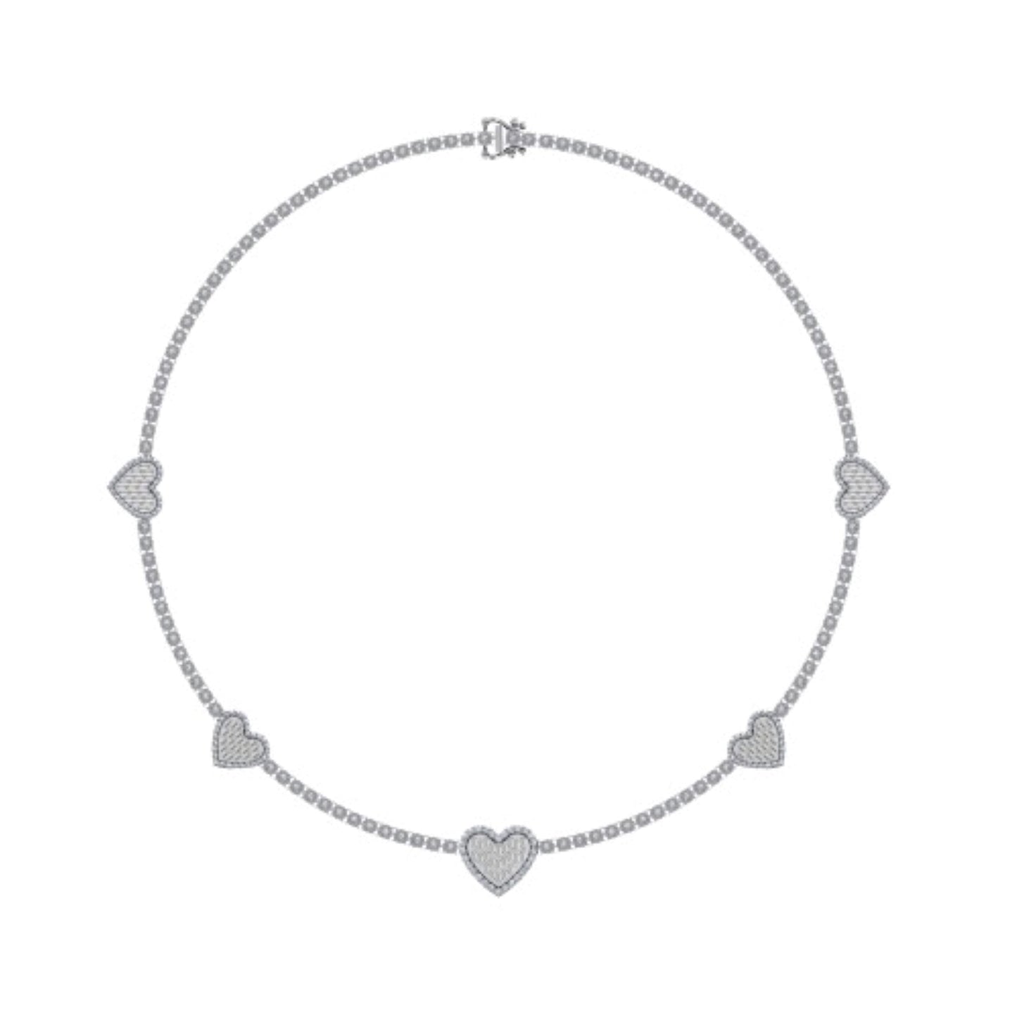 10K White Gold Round Baguette Diamond Heart Shape 18 Inch Necklace 4 Ctw