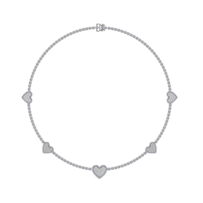 10K White Gold Round Baguette Diamond Heart Shape 18 Inch Necklace 4 Ctw