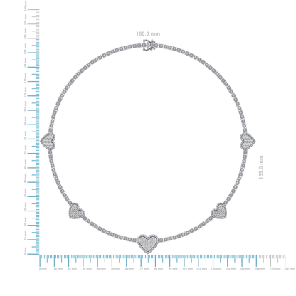 10K White Gold Round Baguette Diamond Heart Shape 18 Inch Necklace 4 Ctw