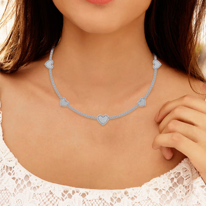 10K White Gold Round Baguette Diamond Heart Shape 18 Inch Necklace 4 Ctw