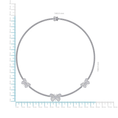 10K White Gold Round Baguette Diamond Butterfly Designer 18 Inch Necklace 1-7/8 Ctw