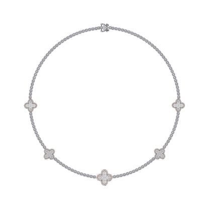 10K Rose White Two Tone Round Baguette Diamond Designer 18 Inch Necklace 2-1/5 Ctw