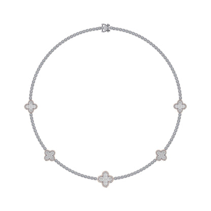10K Rose White Two Tone Round Baguette Diamond Designer 18 Inch Necklace 2-1/5 Ctw