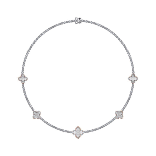 10K Rose White Two Tone Round Baguette Diamond Designer 18 Inch Necklace 2-1/5 Ctw