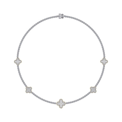 10K Yellow White Two Tone Round Baguette Diamond Designer 18 Inch Necklace 2-1/5 Ctw