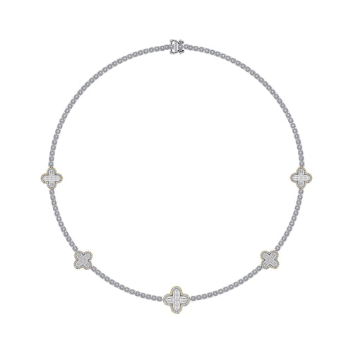 10K Yellow White Two Tone Round Baguette Diamond Designer 18 Inch Necklace 2-1/5 Ctw