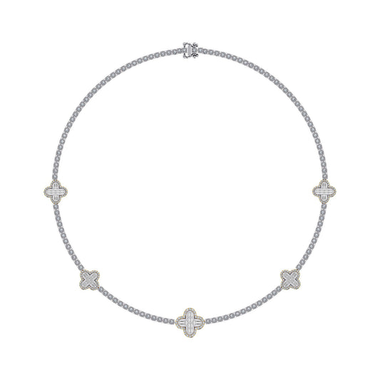 10K Yellow White Two Tone Round Baguette Diamond Designer 18 Inch Necklace 2-1/5 Ctw