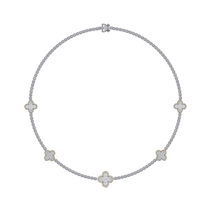 10K Yellow White Two Tone Round Baguette Diamond Designer 18 Inch Necklace 2-1/5 Ctw