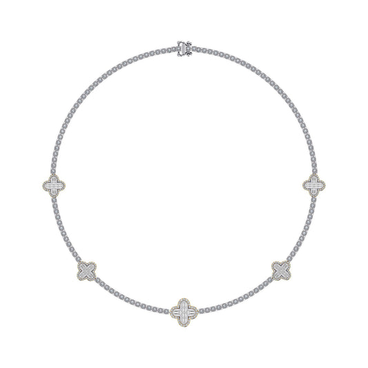 10K Yellow White Two Tone Round Baguette Diamond Designer 18 Inch Necklace 2-1/5 Ctw