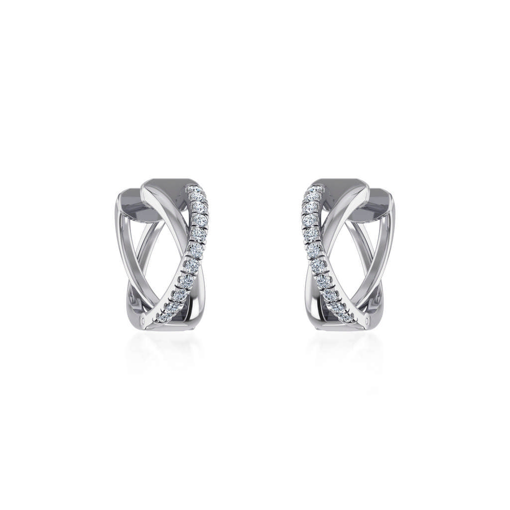 10K White Gold Womens Round Diamond Small Huggies Earrings 1/2 Ctw