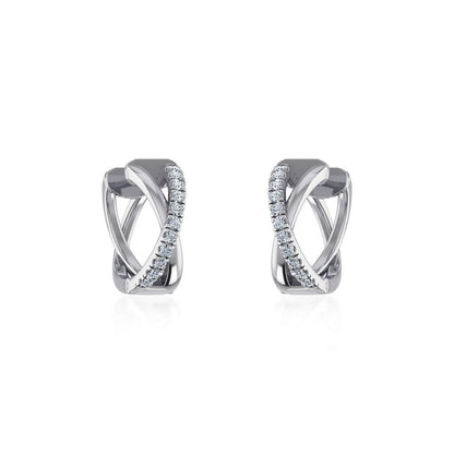 10K White Gold Womens Round Diamond Small Huggies Earrings 1/2 Ctw