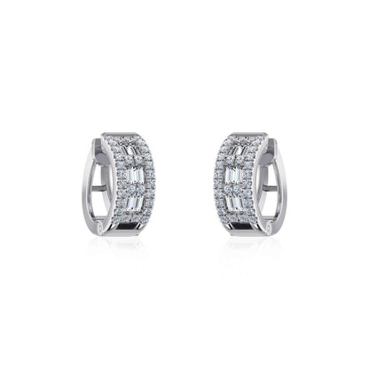 10K White Gold Womens Round Baguette Diamond Small Huggies Earrings 7/8 Ctw