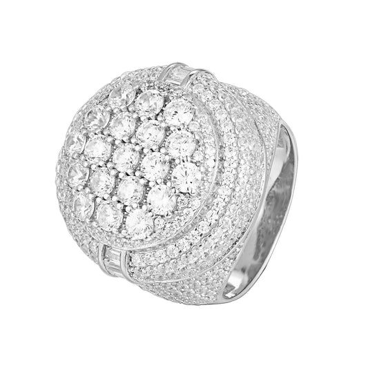 Sterling Silver Round Shape Cubic Zirconia Designer Size 7 Men Ring