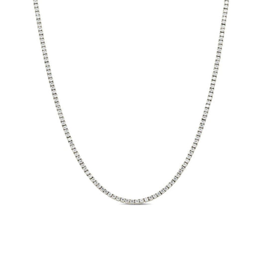 Sterling Silver 3mm Cubic Zirconia Tennis One Row Chain 4 Prong 18 Inch Necklace
