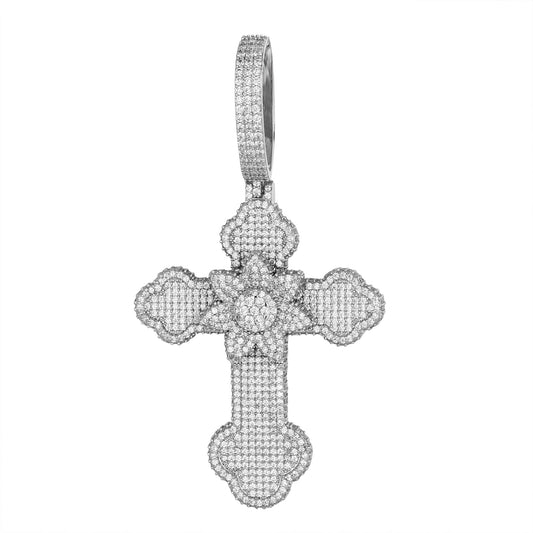 Sterling Silver Cubic Zirconia Flower Cross Religious Pendant