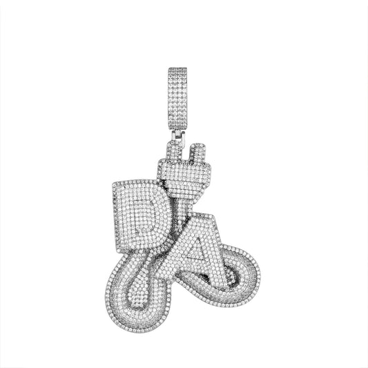 Sterling Silver Round Moissanite CZ Plug DA Word Pendant 12-3/4 Ctw