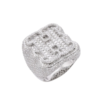 Sterling Silver Round Baugette Moissanite Albhabet H letter Initial Size 10 Men Ring 7-7/8 Ctw