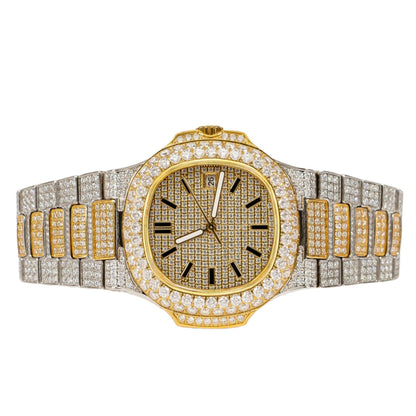 Moissanite Stainless Steel Yellow Two Tone Band Men Watch 18-1/3 Ctw